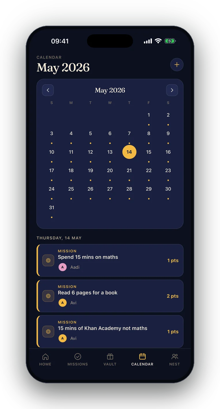 The shared FamOwl family calendar