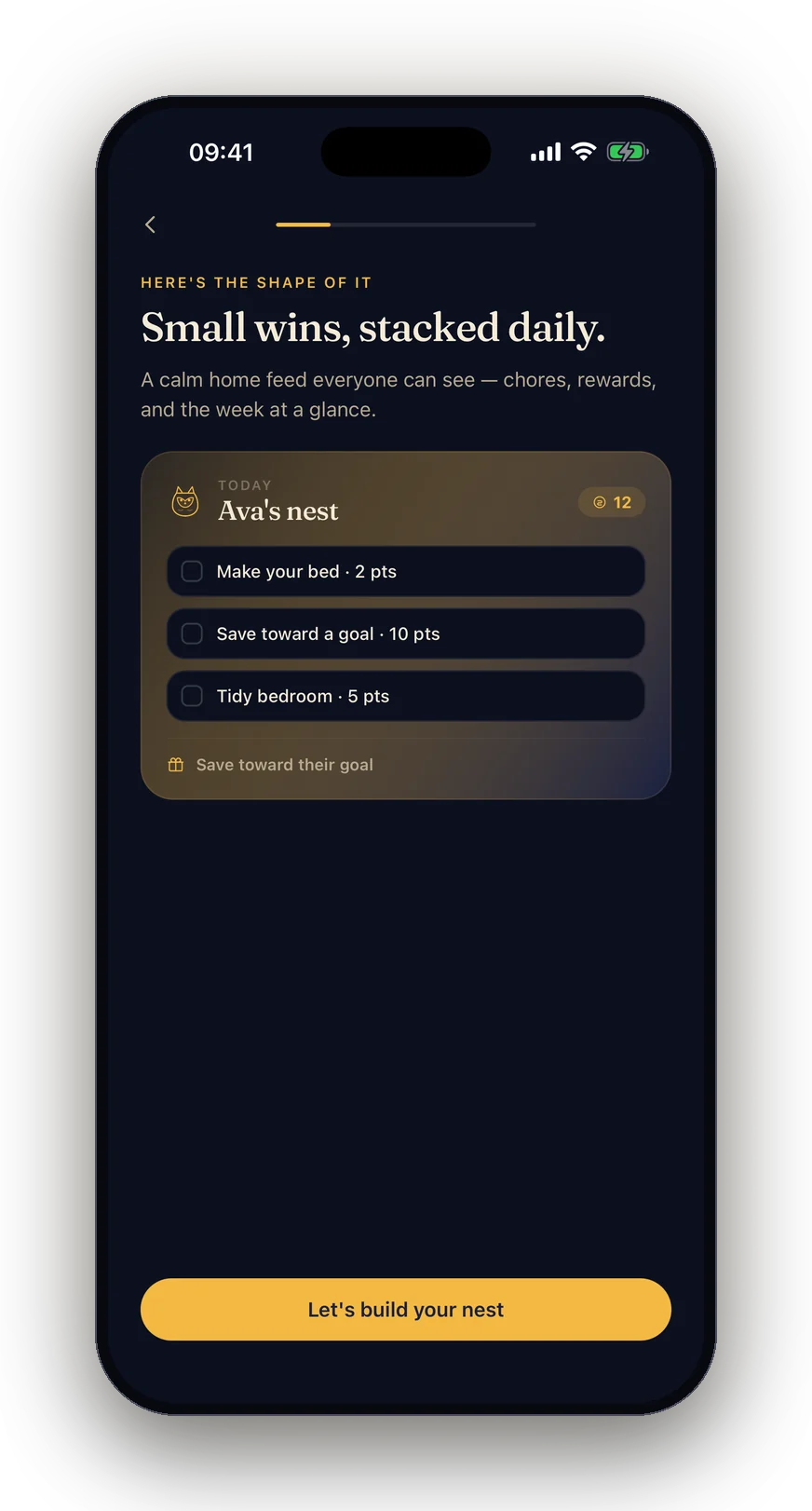 The FamOwl missions list — every job visible, with exactly one name on it