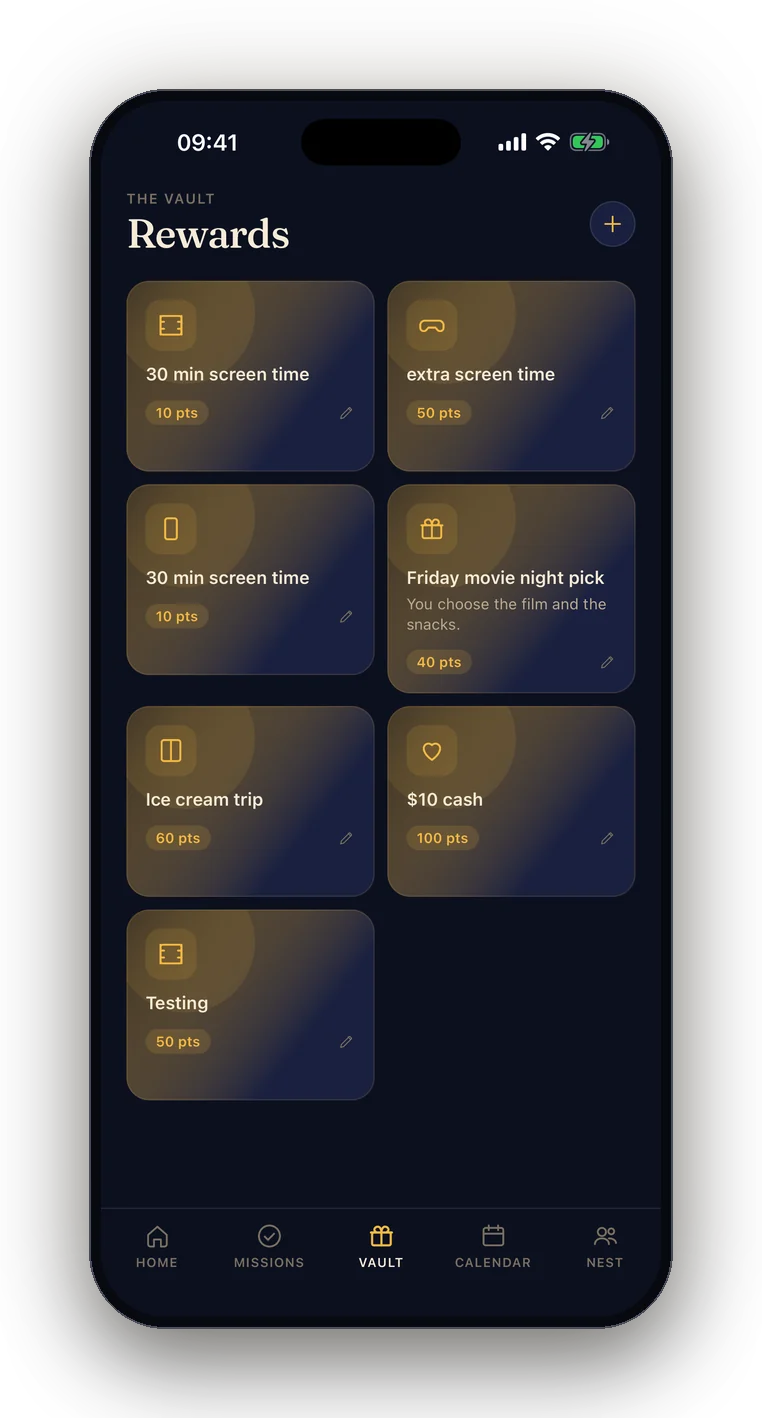 The FamOwl rewards kids can redeem with points